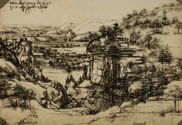 Landscape of the Arno Valley, Drawing by Leonardo da Vinci